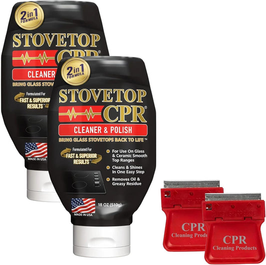Stovetop CPR Glass Cooktop Cleaner Kit (18oz) – Ceramic Stove Cleaner, Polish, Scrubber Pads, Razor Scraper & Microfiber Towels