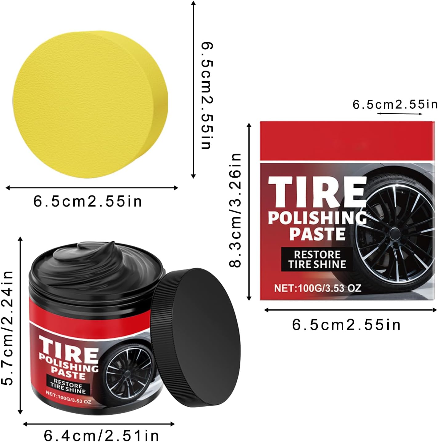 2PC 100g Auto tire Polishing Paste, with Sponge ，Cleaning Polishing，Product，Car Tire Shine for Trucks Sedans RVs SUV