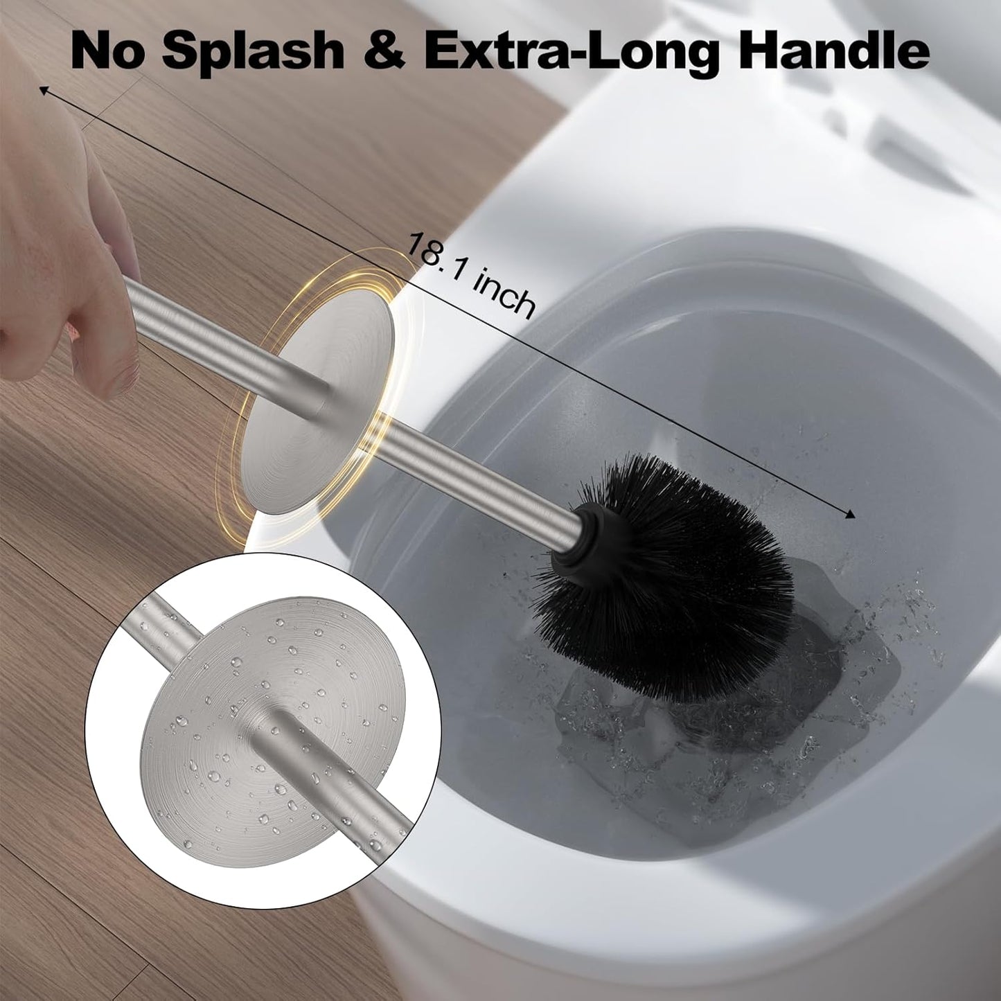 Bronze Toilet Brush and Holder Set，Stainless Steel Heavy Duty Toilet Bowl Brush，Extra Long Handled Modern Toilet Cleaner Brush, Removable Inner Bowl, and Splash Protection