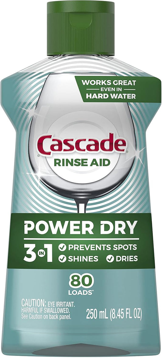 Cascade Rinse Aid Clean & Dry Booster Dishwasher Liquid, Gel & Detergent Pods for Sparkling Clean Dishes, Dishwasher Soap, Tablets & Rinse Aid Dry Booster, 8.45oz
