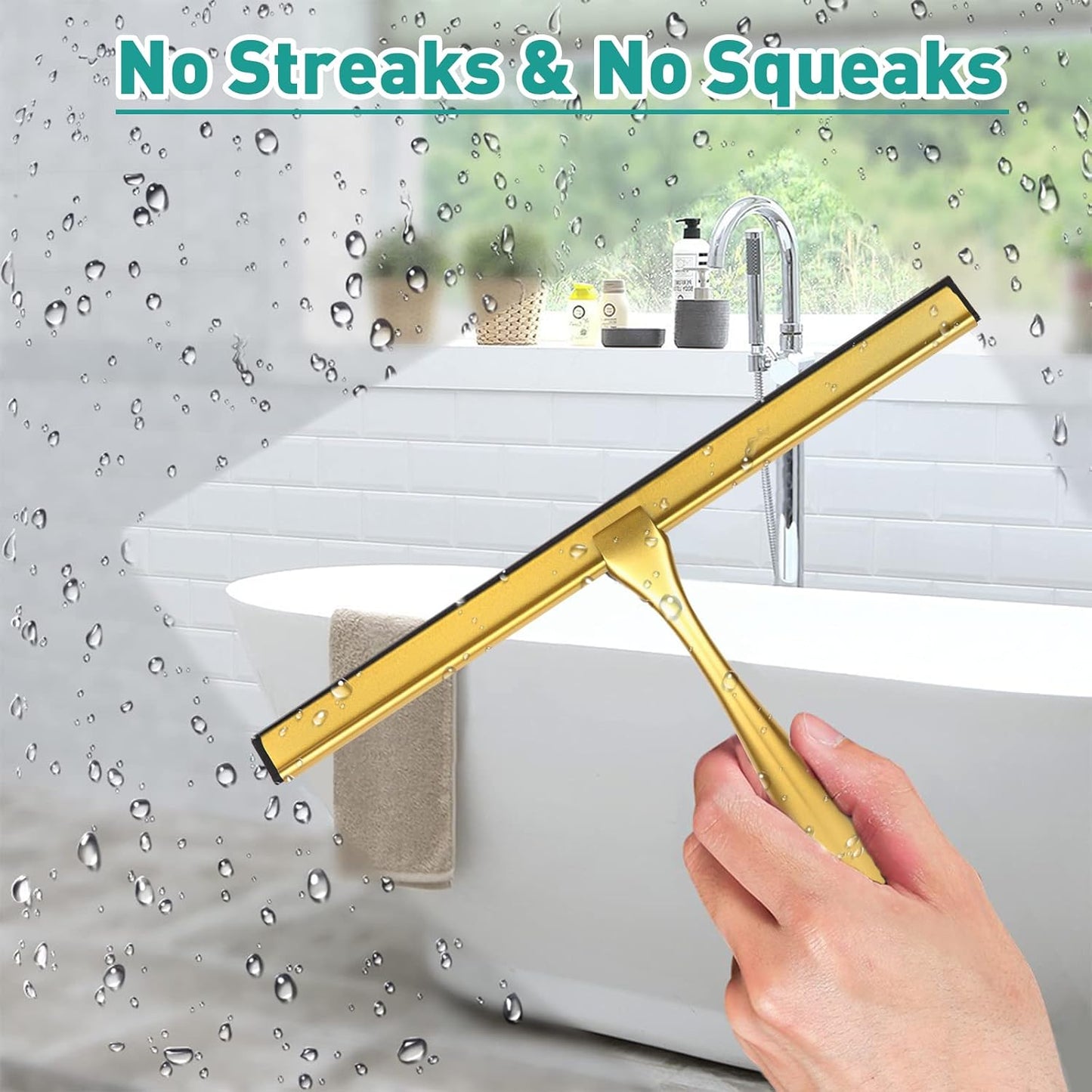 Shower Squeegee for Glass Doors,12-Inch Shower Glass Squeegee, Sliver Shower Squeegee for Shower Doors,Mirror,Windows, with Shower Door Hook and Adhesive Hook
