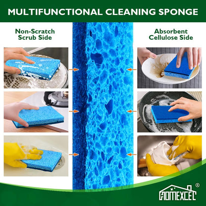 HOMEXCEL Sponges Kitchen 12pcs, Non-Scratch Scrub Dish Sponge Safe on Non-Stick Cookware, Dual Sided Cleaning Sponges for Kitchen, Household, Bathroom and More