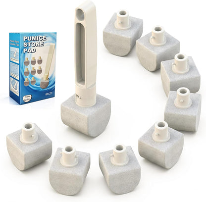 8-Pack Pumice Stone Toilet Cleaner with Long Handle - Hard Water & Limescale Remover, Non-Scratch Multi-Surface Scrubber, Disposable Refill Heads for Bathroom & Kitchen