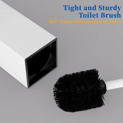 RUACQ Toilet Brush and Holder Set,Square Toilet Bowl Brush for Bathroom with 304 Stainless Steel Handle Toilet Cleaner Brush with Durable Scrubbing Bristles,Splash-Proof (White)