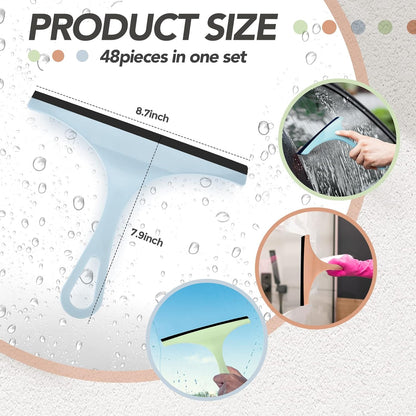 Didaey 48 Pcs Squeegee for Shower Glass Door, 8.7 Inch Silicone Shower Squeegee Small Glass Wiper Window Scrubber Household Cleaning Wiper Tool with Hanging Hole for Car Windshield, Pink, Blue, Green