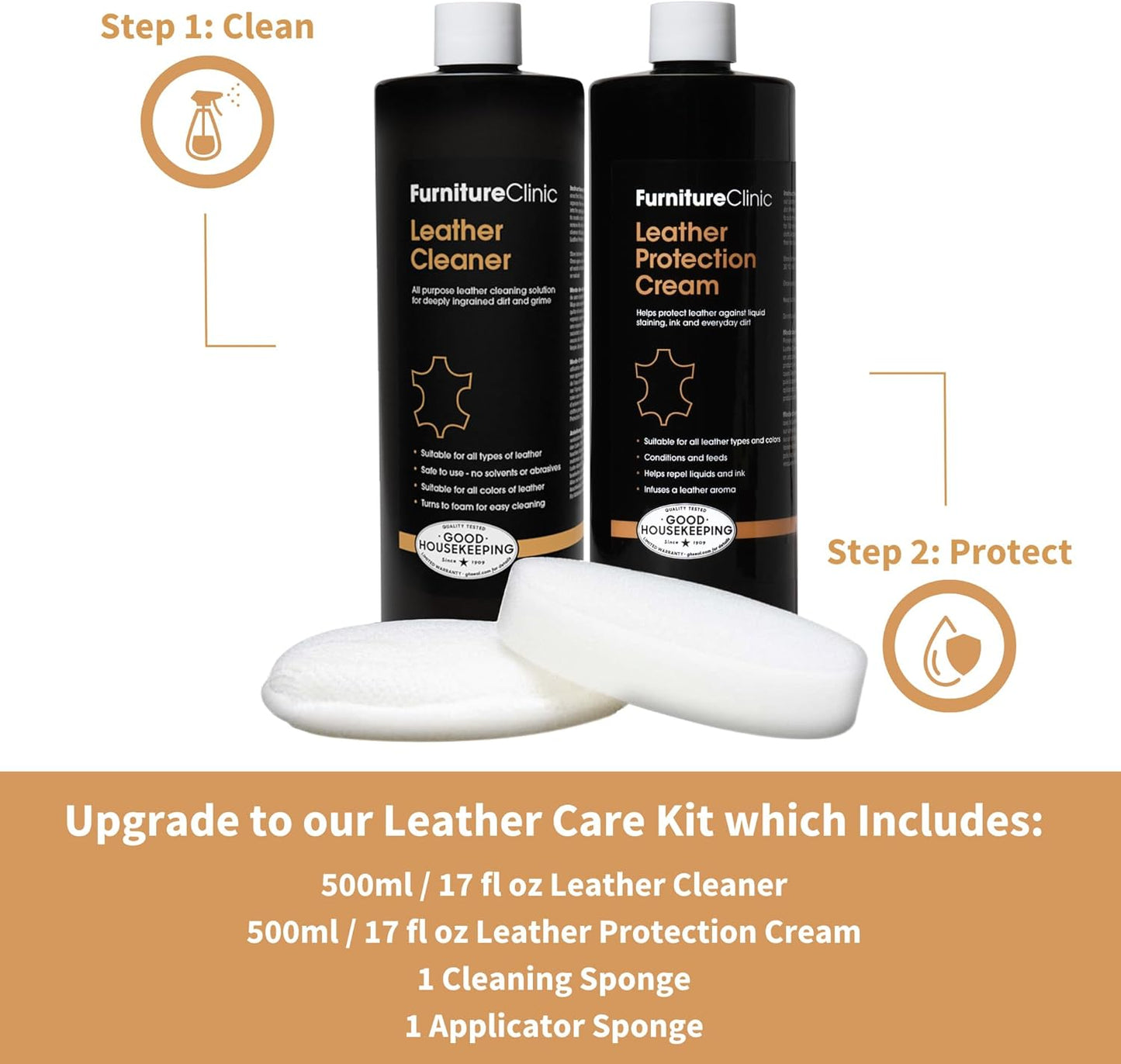 Furniture Clinic Leather Cleaning Wipes | 80 Count | 4-in-1 Clean, Nourish, Condition, & Restore Leather & Vinyl Furniture, Handbags, Jackets, Car Seats, Interiors & More | Residue & Streak-Free