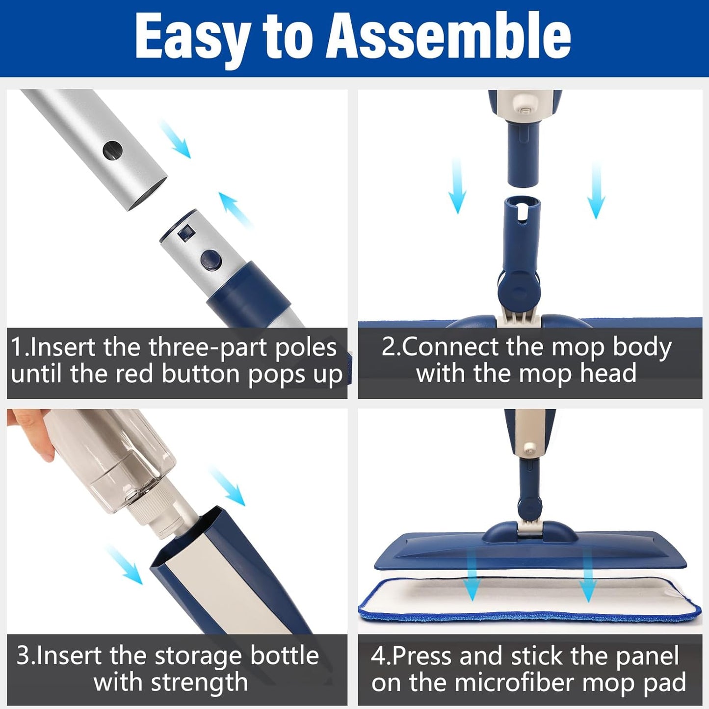 Mops for Floor Cleaning Wet Spray Mop with 14 oz Refillable Bottle and 2 Washable Microfiber Pads Home or Commercial Use Dry Wet Flat Mop for Hardwood Laminate Wood Ceramic