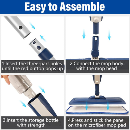 Mops for Floor Cleaning Wet Spray Mop with 14 oz Refillable Bottle and 2 Washable Microfiber Pads Home or Commercial Use Dry Wet Flat Mop for Hardwood Laminate Wood Ceramic