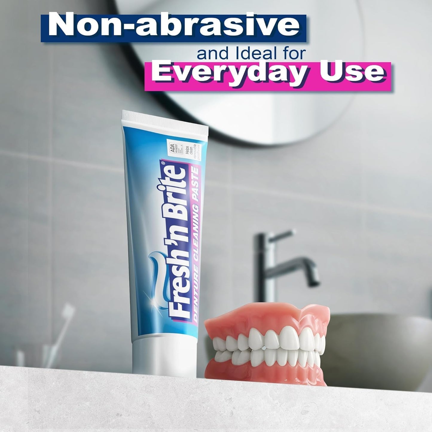 Fresh 'n Brite Denture Cleaner Paste, ADA Accepted Dual Action Formula for Fresh Breath & Gentle Care of Dentures, 1 Count