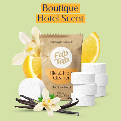 Fab Tab Hard Floor Cleaner Tablets - Pre-Measured Dissolvable Tablets for Hardwood, Tile and Vinyl Floors. Enzyme-Based Formula, Boutique Hotel Scent, Streak-Free Results