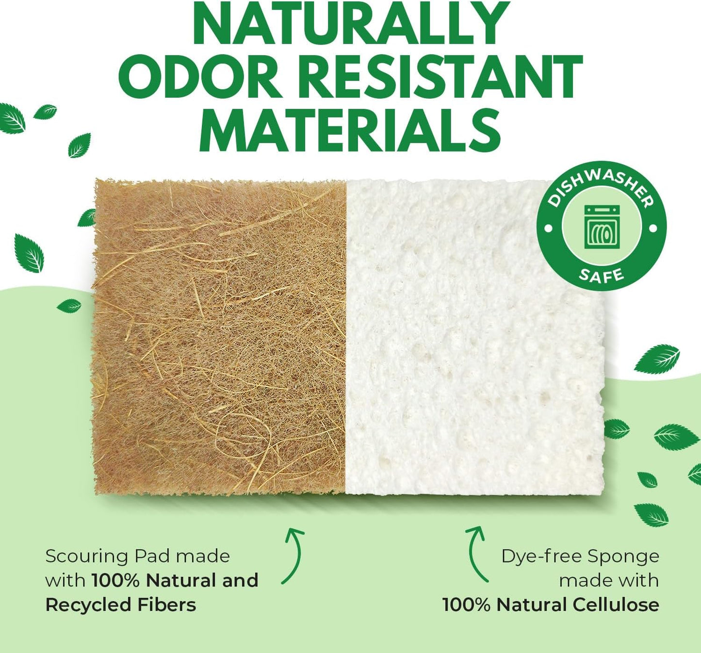 AIRNEX Biodegradable Natural Kitchen Sponges Pack of 6 - Cellulose and Coconut Walnut Scrubber Sponge - Eco Friendly Sponges for Dishes