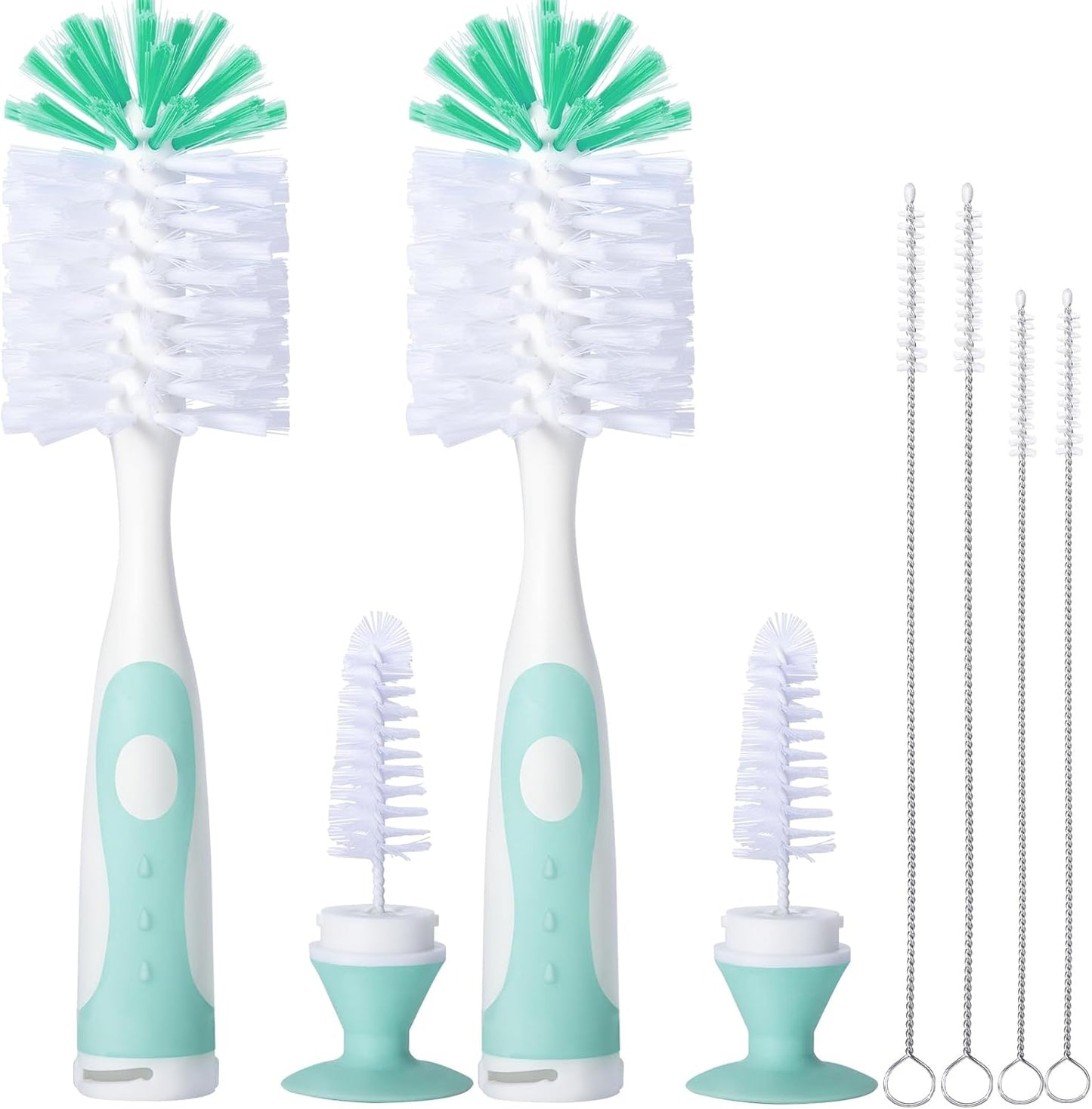 CAREBABYMORE 2 Pack Baby Bottle Brush with 4 Pack Straw Brushes, 10.2" Nylon Brushe with Nipple Cleaner and Stand Suction Cup (Gray)