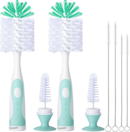 CAREBABYMORE 2 Pack Baby Bottle Brush with 4 Pack Straw Brushes, 10.2" Nylon Brushe with Nipple Cleaner and Stand Suction Cup (Gray)