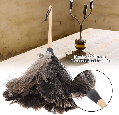 Duster, Handmade Washable Non-electrostatic Ostrich Feather Duster with Wooden Handle Household for Housewife