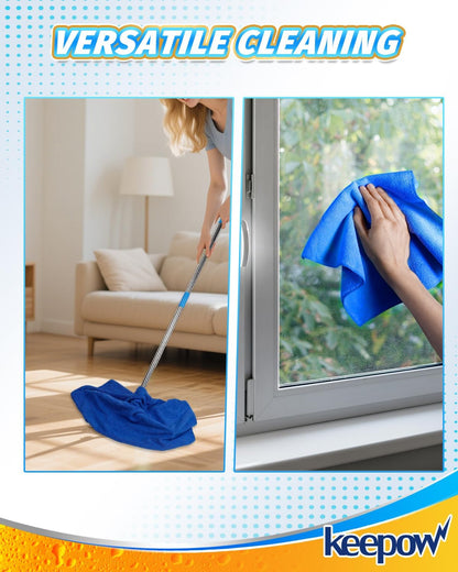 KEEPOW 6PCS Extra Large Microfiber Cleaning Cloth, 30"x20" Washable Reusable Floor Cloth for Squeegee Mop House Floor Kitchen Car Window Highly Absorbent, Lint and Streak Free (Green & Blue & Grey)