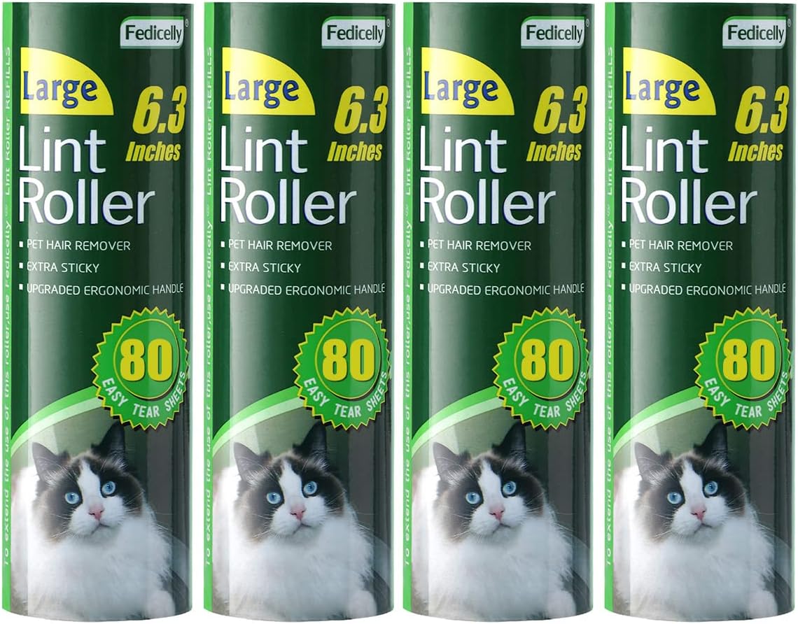 Fedicelly Large Lint Rollers Pet Hair Extra Sticky Floor, Cat Dog Hair Remover Laundry Clothes Carpet Furniture,6.3 inches Wider with 320 Sheets Giant Lint Remover Brush for Couch with Long Handle