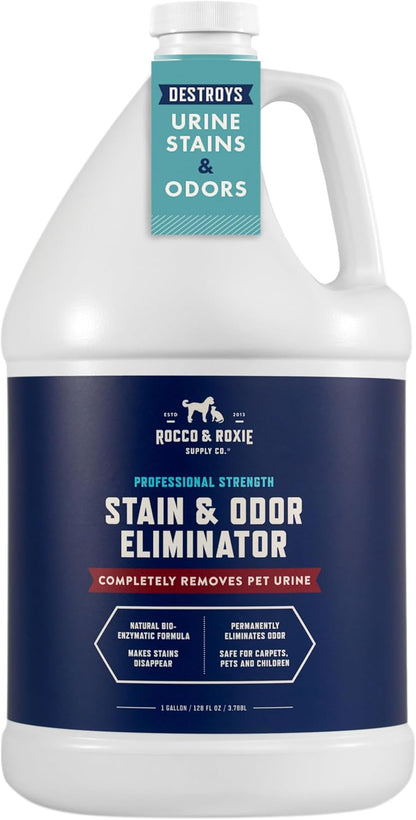 Rocco & Roxie Supply Co. Stain & Strong Odor Eliminator, Enzyme Cleaner, Pet Odor Eliminator for Home - Carpet Stain Remover for Cats & Dog Pee - Urine Destroyer - Carpet Cleaner Spray Clear, 32 Fl Oz