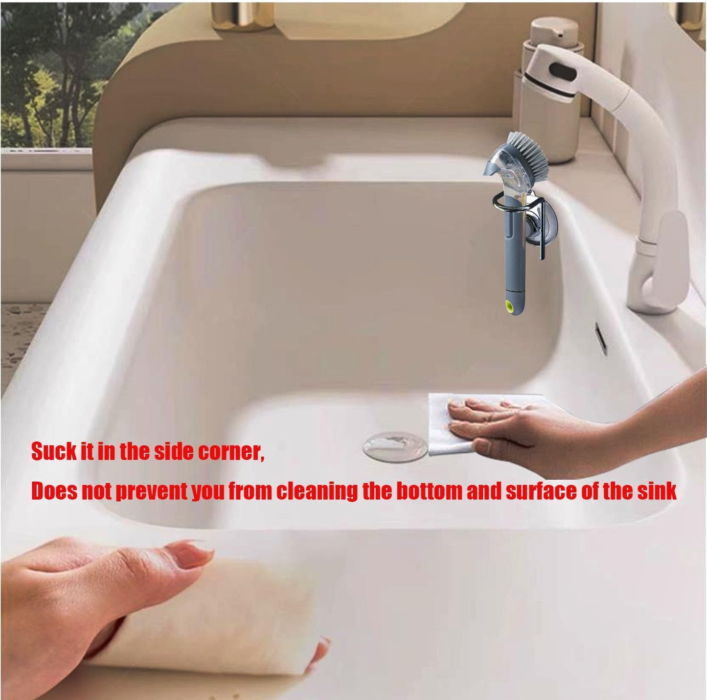 Soap Dispensing Palm Brush Holder for Kitchen Brush Dish Brush with Soap Dispenser Pot with a Traceless Suction Cup (Closed Brush Holder)