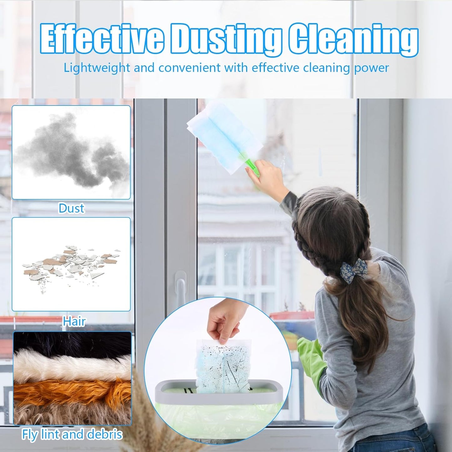 30PCS Disposable Dusters Refills Compatible with Swiffer,180 Degree Electrostatic Disposable Replacement Head for Home,Office,Ceiling Fans,Blinds and Furniture Dusting