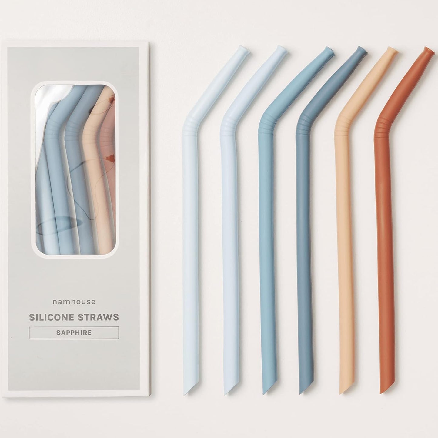 Nightingale Reusable Silicone Straws - Bendy Drinking Straw with Cleaning Brush - Collapsible and Bendable Travel Straw for Kids - Dishwasher Safe, Food-Safe - Set of 6 (Oak Multi)