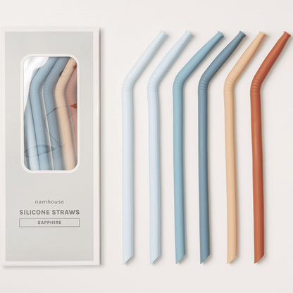 Nightingale Reusable Silicone Straws - Bendy Drinking Straw with Cleaning Brush - Collapsible and Bendable Travel Straw for Kids - Dishwasher Safe, Food-Safe - Set of 6 (Oak Multi)