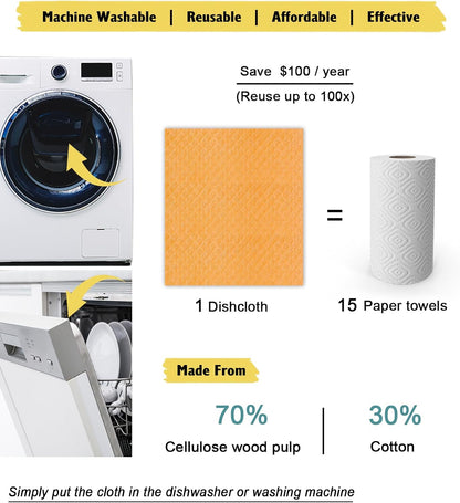 MoLKENE Swedish Dish Cloths - 10 Pack Reusable Kitchen Dishcloths - Ultra Absorbent Dish Towels for Washing Dishes - Cellulose Sponge Cloth Cleaning Rag - Assorted