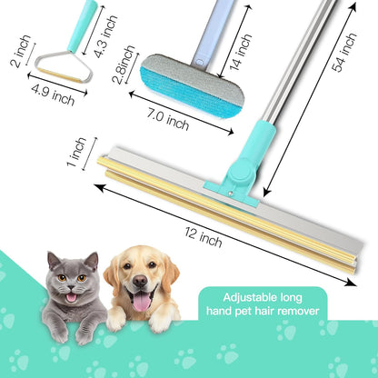 Carpet Rake for Pet Hair Removal - 3 in 1 Reusable Dog Cat Hair Remover Scraper with Adjustable Long Handle, Carpet Clean Brushes & Cat Dog Fur Rakes Scraper Broom for Couch, Rugs, Mats and Cars