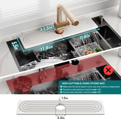 Eormoe Faucet Mat for Kitchen Sink – Diatomite Stone Drying Mat & Sink Protectors, Prevent Moisture – Sink Splash Guard Water-Absorbing Stone Tray for Bathroom Counter (Light Grey, 23.6" x 3.9")