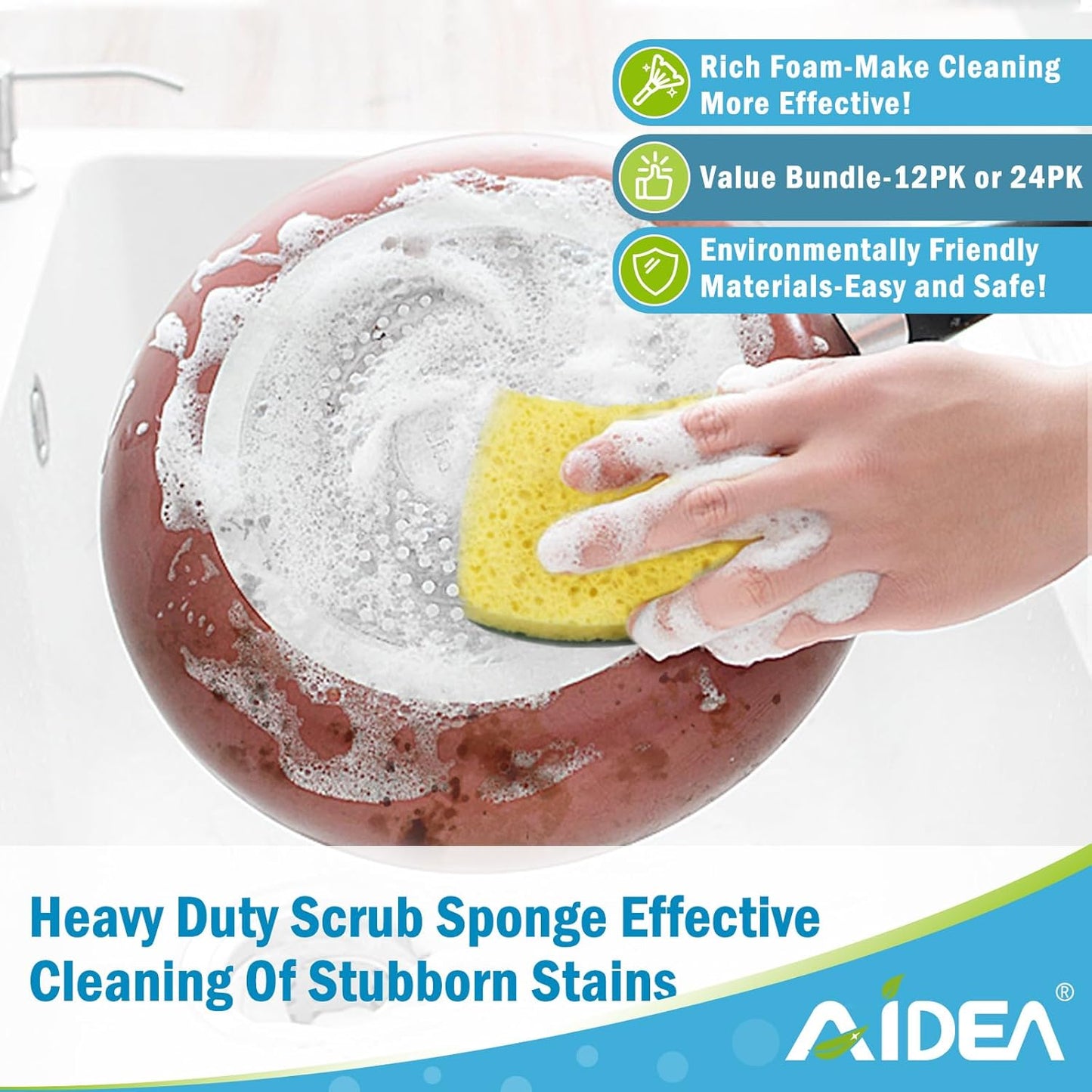 AIDEA XL Sponges Kitchen, 12Count, Non-Scratch Dish Sponges, Large Natural Sponge for Non Stick Cookware, Cellulose Cleaning Sponge for Dishes, Bathroom, Household