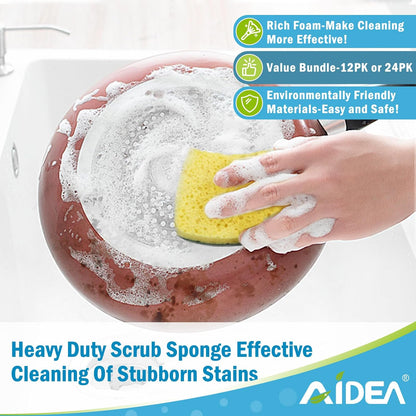 AIDEA XL Sponges Kitchen, 12Count, Non-Scratch Dish Sponges, Large Natural Sponge for Non Stick Cookware, Cellulose Cleaning Sponge for Dishes, Bathroom, Household