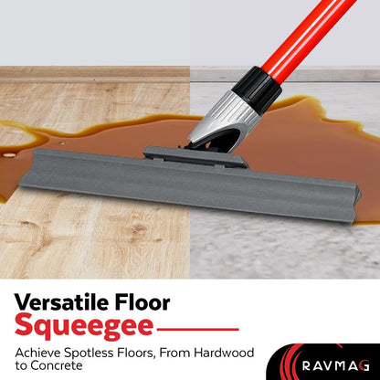 Heavy Duty Floor Squeegee for Concrete and Tile Floor - Silicone Squeegee Broom Floor Scrubber - Large Single Cast Rubber Blade Aluminum Long Handle 360° Swivel Joint - Garage Shower Window Cleaning