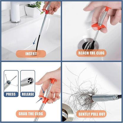 New Upgrade 76 inch Drain Snake Hair Drain Clog Remover Tool - Sink Drain Cleaner for Toilet Sewer Shower Kitchen Bathroom Tub Clogged Drains Opener Cleaning Tool, Flexible Grabber Claw Pick Up Tool