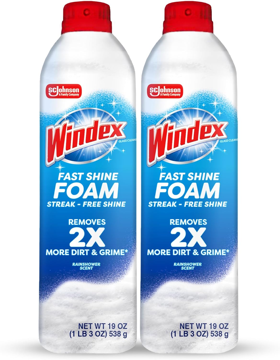 Windex Fast Shine Foam Glass Cleaner, No-Drip Windows, Doors, Mirrors & Countertops Aerosol Cleaning Spray, Streak-Free Shine, Removes Fingerprints, Dust, Dirt, Grime & More 19 oz (Pack of 2)