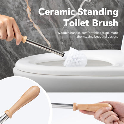 Turtle Base Toilet Brush Set - Gold Ceramic Toilet Scrubber Brush 7.5” Bowl Cleaner with Ergonomic Handle, Mini Cute Bathroom Cleaning Brush - Bathroom Decor