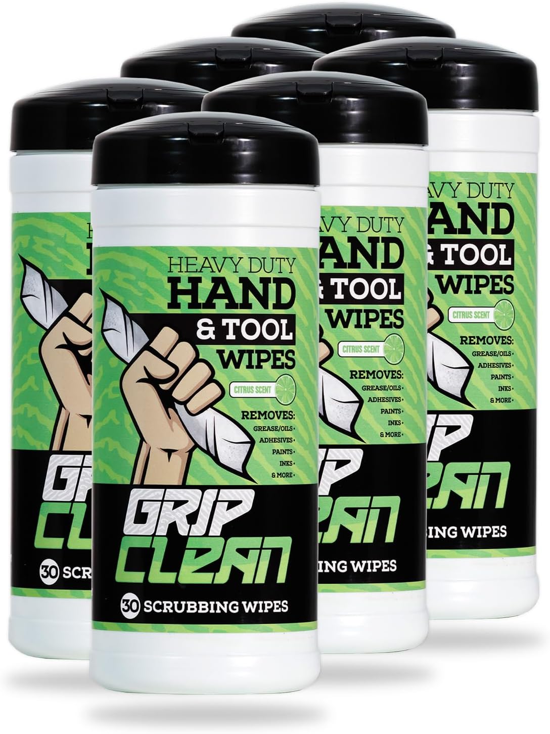 Grip Clean Heavy Duty Hand & Tool Cleaning Wipes – Waterless Hand Cleaner for Mechanics, Garage & Shop Use – Dual-Sided Grease, Oil & Paint Remover Wipes with Citrus Scent - 30ct