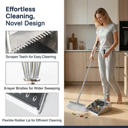 Indoor Soft Bristles Broom and Dustpan Angle Sweeping Dustpan and Broom with Long Handle for Kitchen Hardwood Floor Cleaning (Broom and Dustpan)