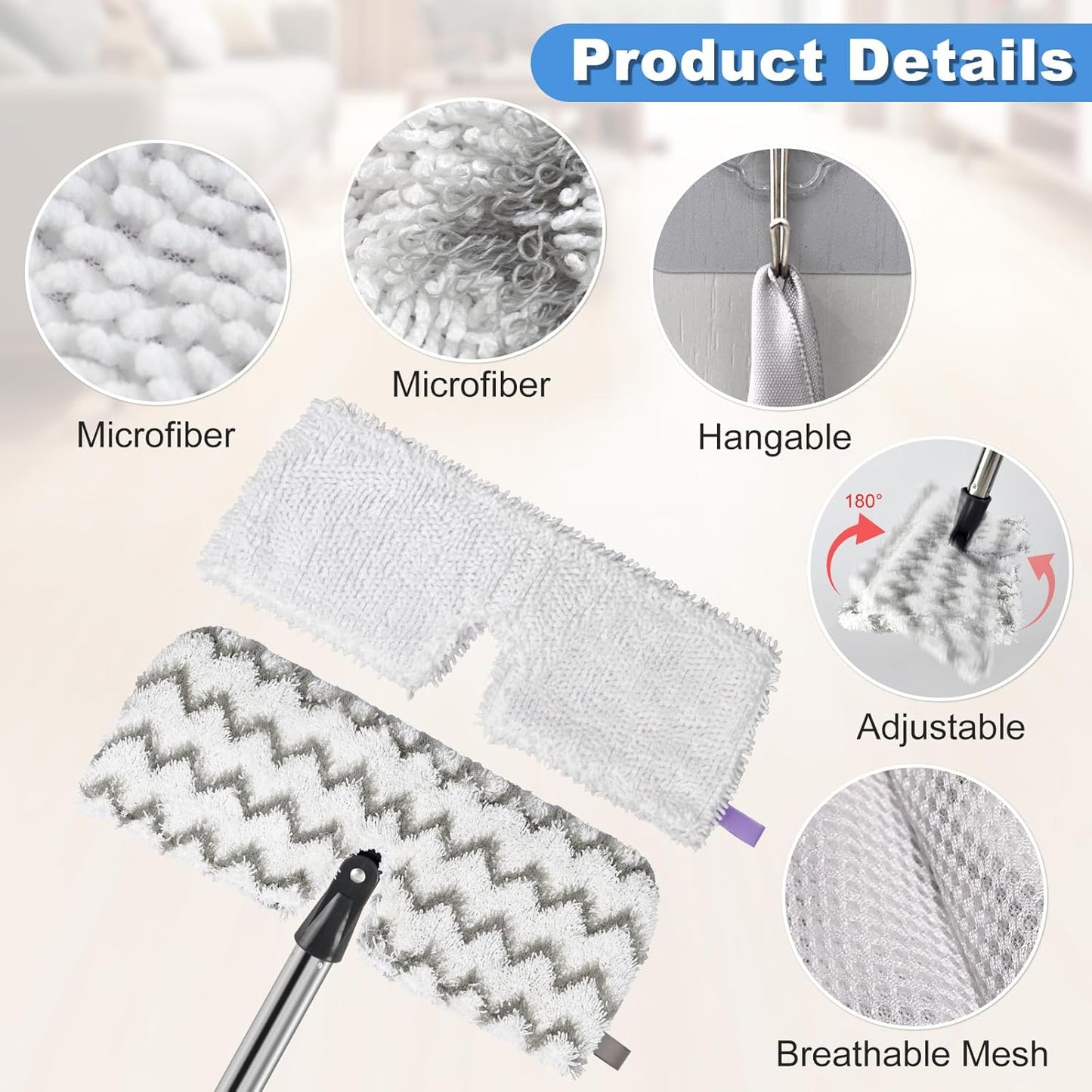 Microfiber Dust Mop Set for Floor Cleaning, Flat Mop for Wet & Dry to Clean Washable Flip Mops Pad for Ocedar Hardwood Floor 'N More 3-Action Mop, Adjustable 58" Mops Handle & 2 Reusable Refill & Base