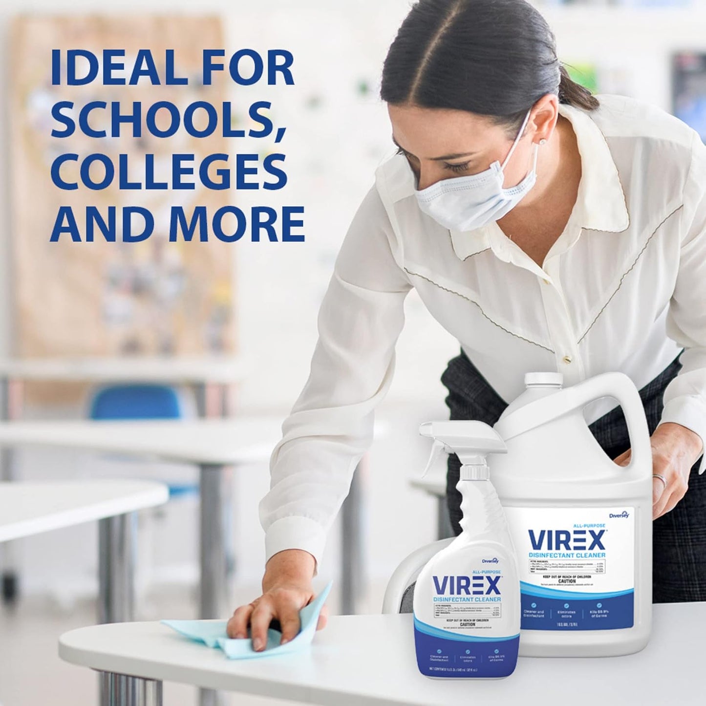 VIREX Diversey CBD540540 All Purpose Disinfectant Cleaner, For Home & Commercial Use, Kills 99.9% of Germs, Multi-Surface, Lemon Scent, Capped Ready-to-Use Spray, 32-Ounce