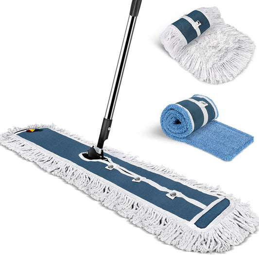 42" Commercial Dust Mop for Floor Cleaning, MASTERTOP Large Flat Mop with Long Handle, Sweeping Broom with 2 Different Mops Pads, Industrial Mop for Hardwood, Tile, Gym, Office, Mall, Warehouse