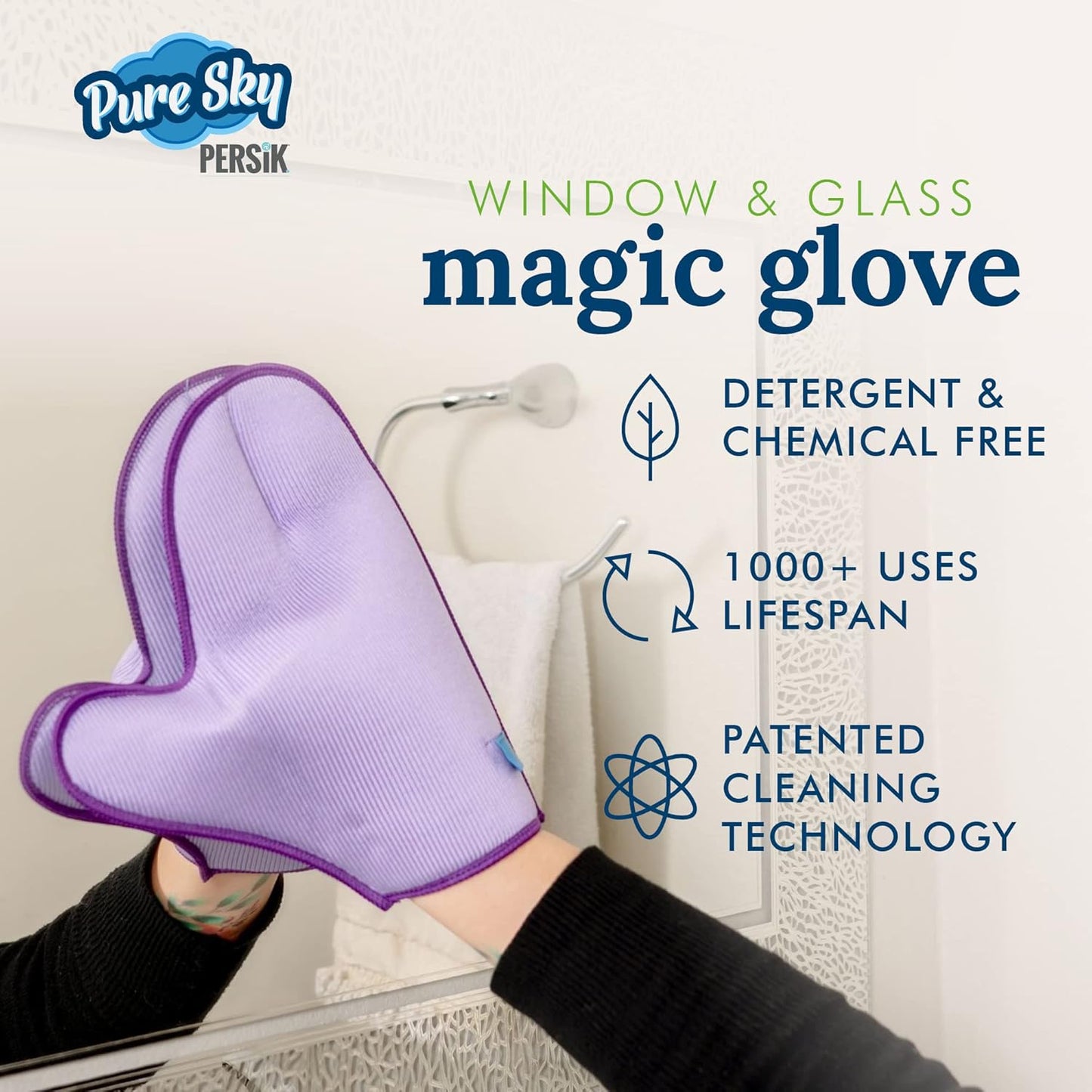 persik Pure-Sky Microfiber Glove Dusting Mitt - Ultra Microfiber Cleaning Cloth Glove - JUST ADD Water No Detergents Needed - Use for Cleaning Furniture, Home