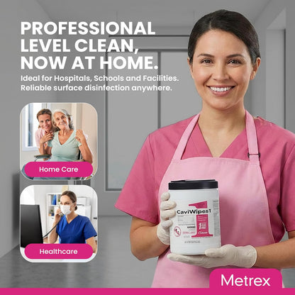 Metrex CaviWipes1 XL Surface Disinfectant Towelettes – Durable Non-Woven Disinfecting Wipes for Hard, Non-Porous Surfaces, Pre-Saturated with CaviCide1 – 9" x 12", 65 Wipes per Canister (Pack of 1)