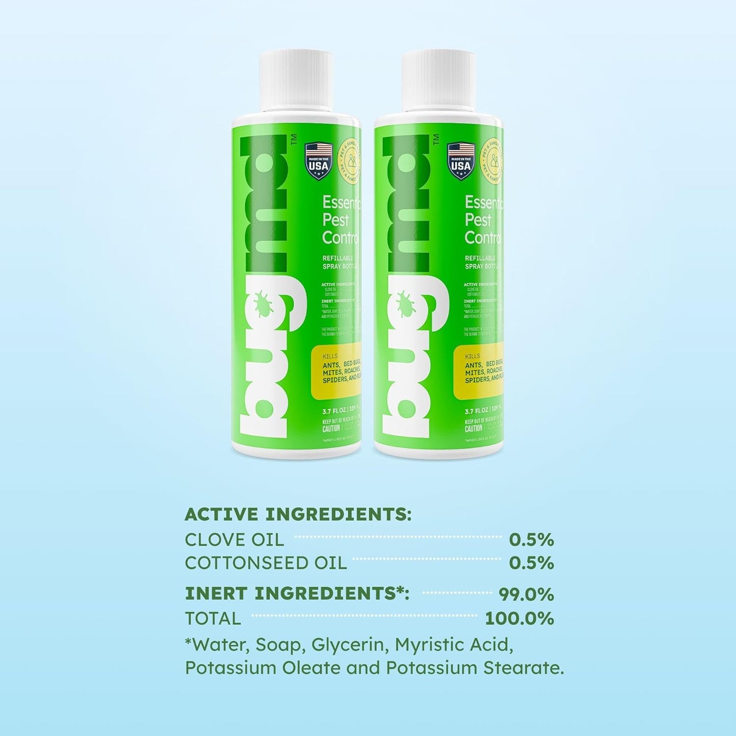 BugMD Empty Refillable Spray Bottle 32 oz for Pest Control Essential Oil Concentrate (Sold Separately), 3 Modes
