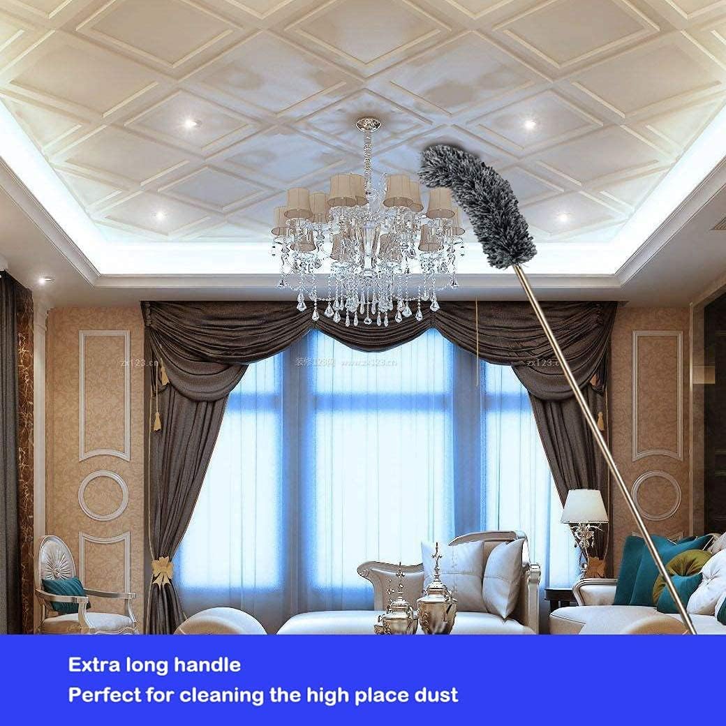 Lomida Microfiber Duster with Extension Pole(Stainless Steel), Extra Long 100 inches, with Bendable Head, Extendable Duster for Cleaning High Ceiling Fan, Interior Roof, Cobweb, Gap Dust Wet or Dry