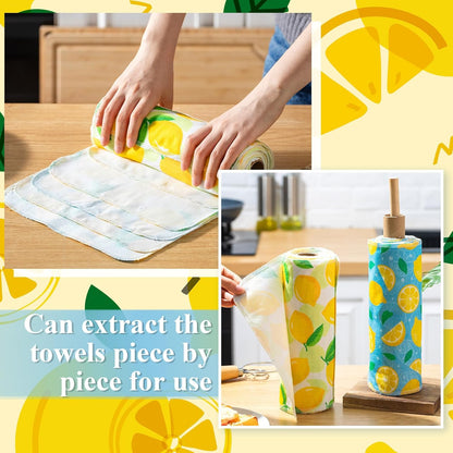 Redbaker 50 Pcs Reusable Paper Towels Paperless Reusable Cotton Cloths Toilet Absorbent Washable Paper Towels with Roll Kitchen Dishcloth for Kitchen Paperless Dishcloths(Stripe)