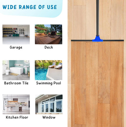 Squeegee Broom for Floor, 18'' Heavy Duty Rubber Wiper with 60'' Long Handle for Bathroom Tile, Garage Concrete, Deck, Shower Glass, Window Cleaning