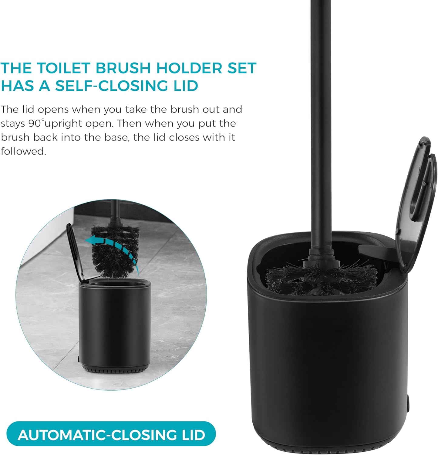 Toilet Brush Holder Set Toilet Bowl Brush Stainless Steel Automatic Open lid Toilet Bowl Cleaner Brush with Durable Bristle Head Toilet Cleaning Brush for Bathroom