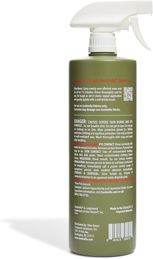 Sunbrella Renew Mold & Mildew Stain Remover | Deep Cleaning with Bleach | Outdoor Fabric Cleaner for Cushions, Pillows, Awnings, Boat Covers & More | Dual-Action Spray Nozzle | 32oz