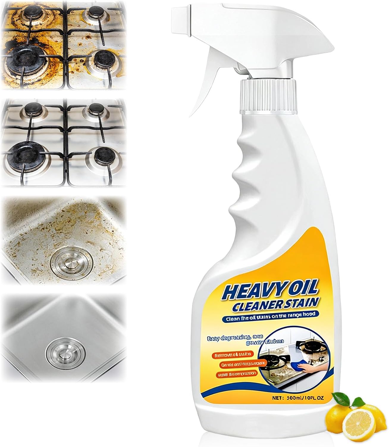cuoct Kitchen Heavy Oil Cleaner Stain, Heavy Oil Stain Cleaner Kitchen, 300ml Multi-Purpose Cleaner - Clean Up Kitchen Oil Stains Spray, Heavy Oil Cleaner Stain for Household, Oven, Stove, Range Hood