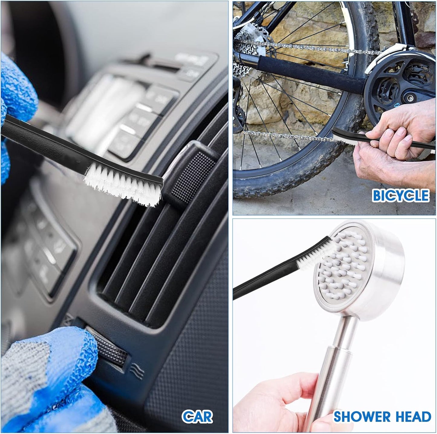 Abeillo Double-Ended Nylon Cleaning Brushes, Set of 9, Black & White, Plastic Handles, Ideal for All Kinds of Small Objects