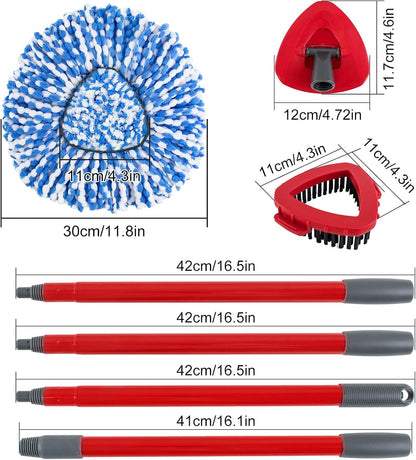 Spin Mop Handle, Mop Replacement Head,Brush,Base Compatible with OCedar EasyWring 1 Tank,2 Microfiber Mop Refills,1 Mop Base,1 Brush and 30-58" Mop Handle Combo Set for OCeda,Use for Floor Cleaning